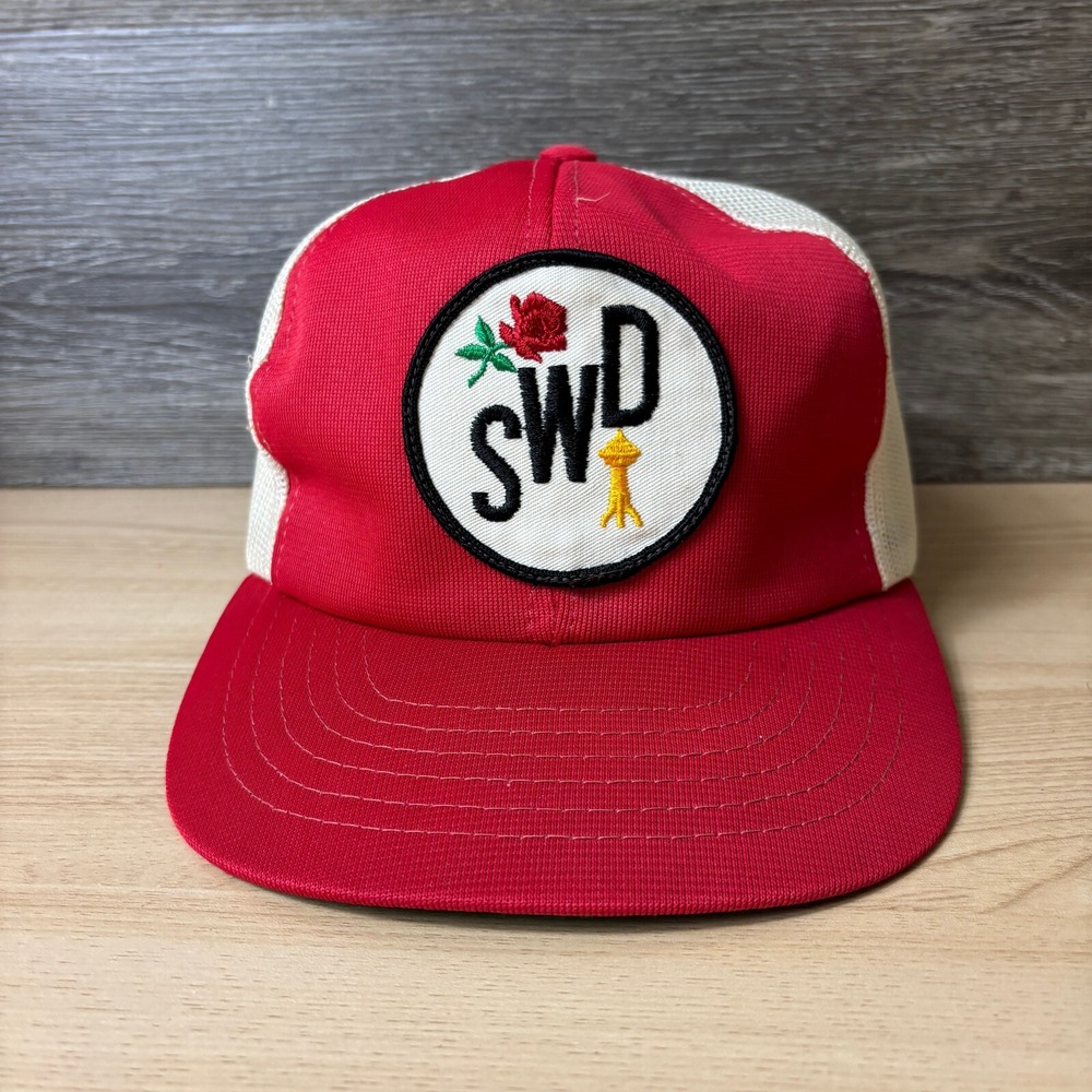 Vintage SWD Hat Cap Snapback Red Trucker Patch Logo 90s